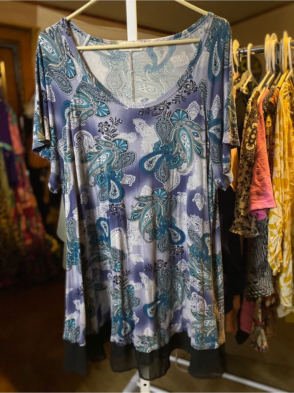Paisley Scoop Neck Blouse in Blue and Teal